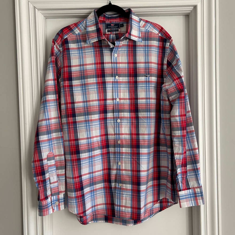 Vineyard Vines by Shep & Ian Men's Red and Blue Plaid Shirt